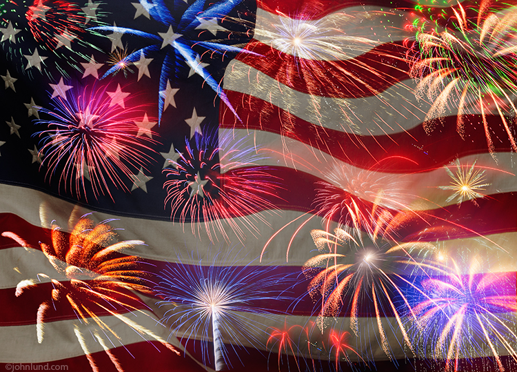 Fireworks with American Flag Background